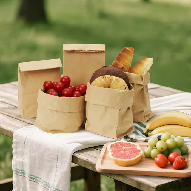 Alt view image 7 of 7 - 500 Pcs 4LB Brown Paper Lunch Bags, Disposable Kraft Paper Bag 5.1x3.2x9.8 Inch, Fold Top Closure, For Sandwiches, Snacks, Lunches, Crafts, Gift Bags and Takeout