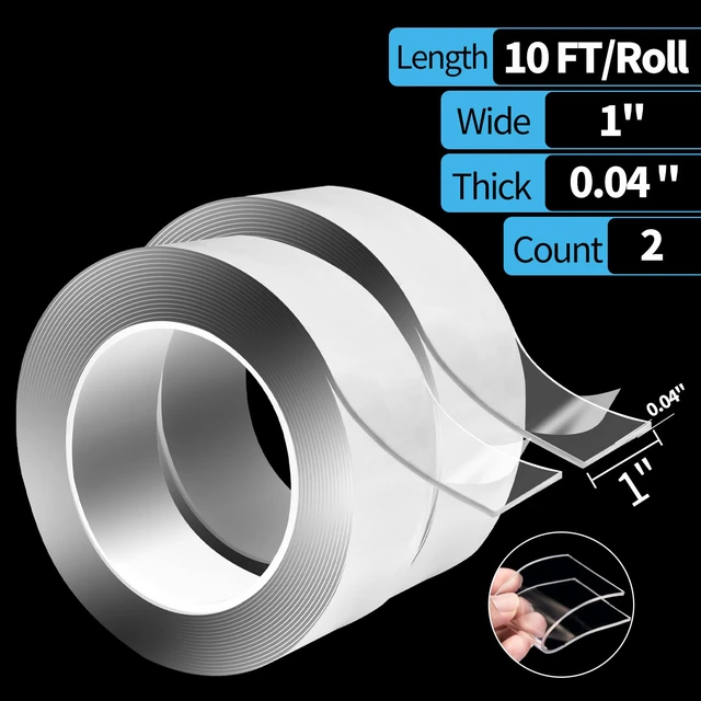 Alt view image 2 of 7 - Traceless Nano Double-Sided Tape, 1/24 Inch x 2 Inch x 10 ft, Crystal Strong Adhesion, Removable, Reusable, Waterproof, Residue-Free, Damage-Free, for Home, Office, Suitable for Renters, DIYers