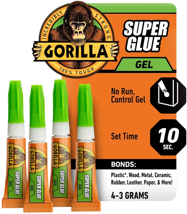 Main image of Super Glue Gel, Clear Glue, Four 3 Gram Tubes (Pack of 1) - All Purpose and Fast Setting for Projects and Repairs