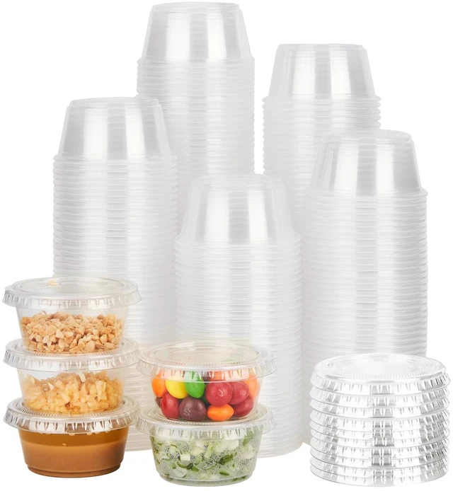 Main image of 2 oz 500 pack Jello Cups with Lids, Disposable Souffle Cups with Lids, Clear Portion Cups for Dipping Sauce, Salad Dressing, Samples, Meal Prep, and Condiment, Ideal for Lunch, Party to Go, Trips
