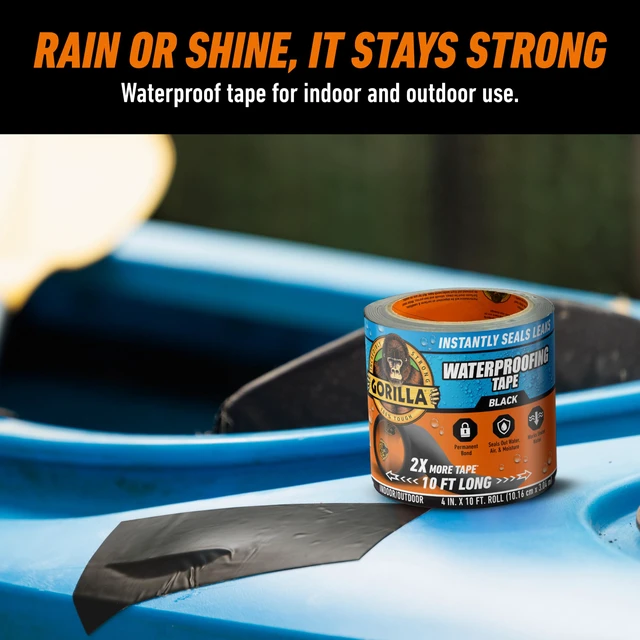 Alt view image 5 of 7 - Waterproofing Tape, Permanent, Black, 4" x 10', 1-Pack Weather Resistant Seal for Leaks & Repairs, Air & Moisture Barrier, Bonds Metal, Plastic, Wood, Rubber & Vinyl