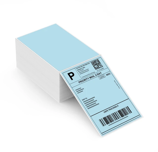 Main image of 4x6 Inch Blue Thermal Shipping Labels for Packages, 500 Sheets/Stack 4"x6" Fanfold Thermal Labels, No BPA and BPS, Print Clear and Sharp, Strong Adhesive, Compatible with Most Thermal Printers