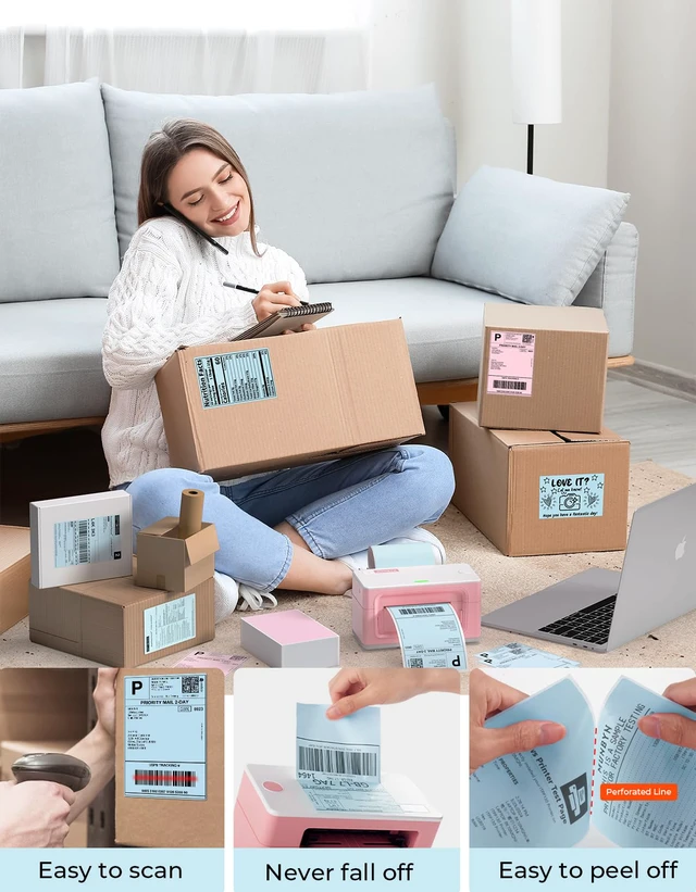 Alt view image 3 of 6 - 4x6 Inch Blue Thermal Shipping Labels for Packages, 500 Sheets/Stack 4"x6" Fanfold Thermal Labels, No BPA and BPS, Print Clear and Sharp, Strong Adhesive, Compatible with Most Thermal Printers