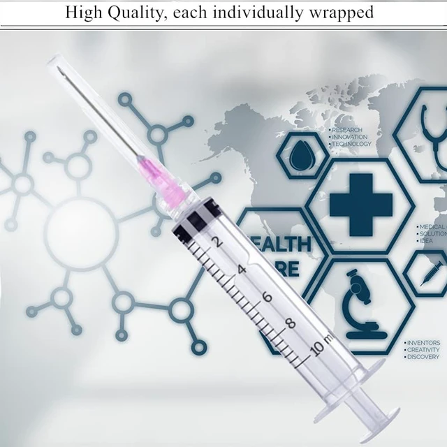 Alt view image 4 of 6 - 100 Pack Disposable 10ml/cc Lab Syringes with 18Ga 1 Inch Needle Luer Lock, Individually Sealed Packed
