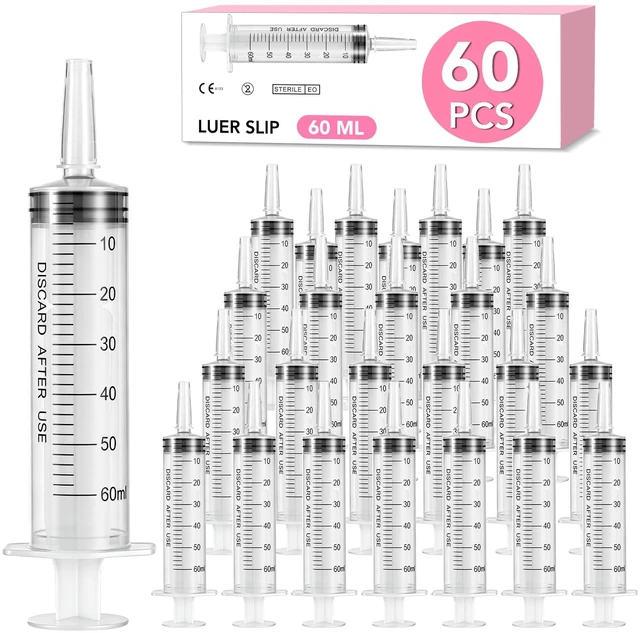 Main image of 60 PCS 60ml Oral Syringe With Cap, Plastic Syringes without Needle for Medicine Dropper, Feeding Pets, Liquid Measuring, Handicrafts, Individually Sealed, Luer Slip