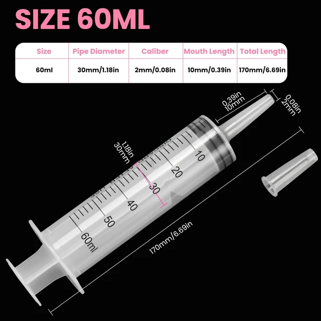 Alt view image 2 of 7 - 60 PCS 60ml Oral Syringe With Cap, Plastic Syringes without Needle for Medicine Dropper, Feeding Pets, Liquid Measuring, Handicrafts, Individually Sealed, Luer Slip