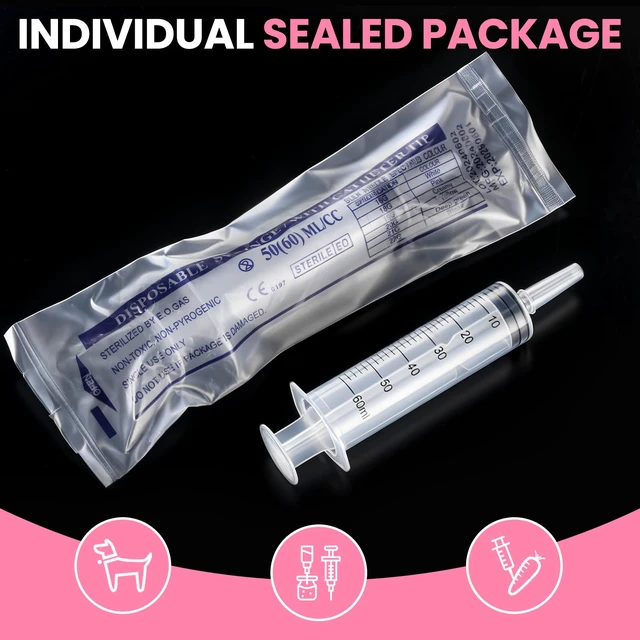 Alt view image 4 of 7 - 60 PCS 60ml Oral Syringe With Cap, Plastic Syringes without Needle for Medicine Dropper, Feeding Pets, Liquid Measuring, Handicrafts, Individually Sealed, Luer Slip