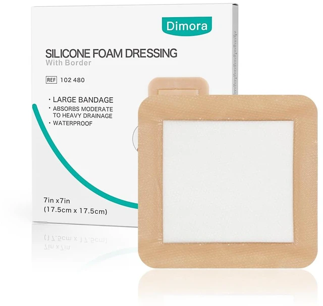 Main image of Large Bandage Silicone Foam Dressing Bordered Adhesive 7"x7" 5 Packs Adhesive Border Waterproof for Bedsore Burn Post Surgery