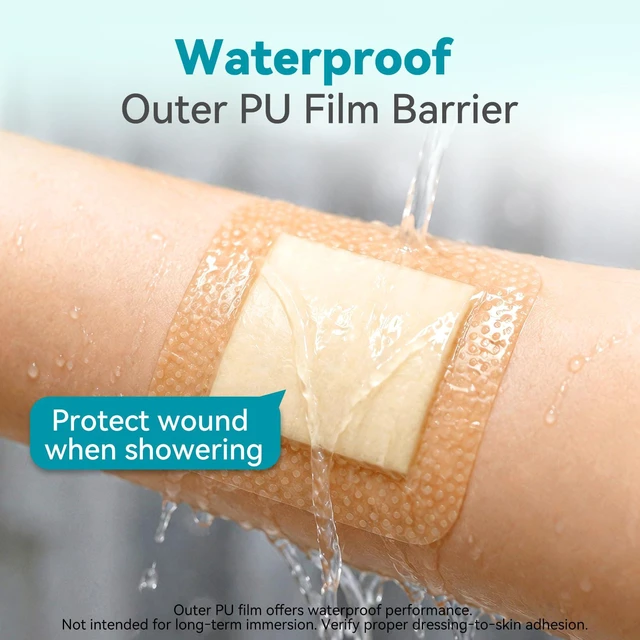 Alt view image 7 of 7 - Large Bandage Silicone Foam Dressing Bordered Adhesive 7"x7" 5 Packs Adhesive Border Waterproof for Bedsore Burn Post Surgery