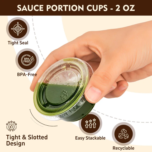 Alt view image 3 of 7 - 2 oz 500 pack Jello Cups with Lids, Disposable Souffle Cups with Lids, Clear Portion Cups for Dipping Sauce, Salad Dressing, Samples, Meal Prep, and Condiment, Ideal for Lunch, Party to Go, Trips
