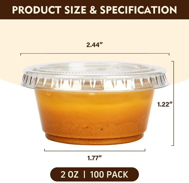 Alt view image 4 of 7 - 2 oz 500 pack Jello Cups with Lids, Disposable Souffle Cups with Lids, Clear Portion Cups for Dipping Sauce, Salad Dressing, Samples, Meal Prep, and Condiment, Ideal for Lunch, Party to Go, Trips