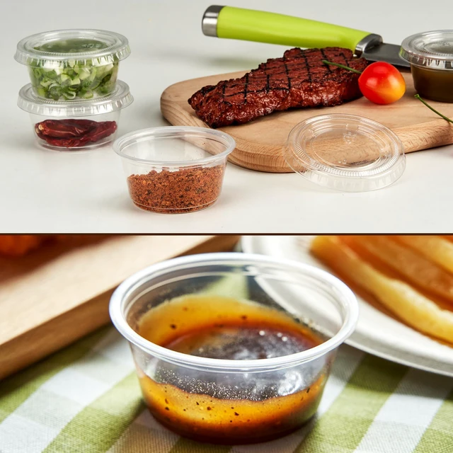 Alt view image 7 of 7 - 200 Sets - 2 oz Jello Shot Cups with Lids, Clear Disposable Plastic Cups for Meal Prep, Salad Dressing, Soufflé, Portion Containers
