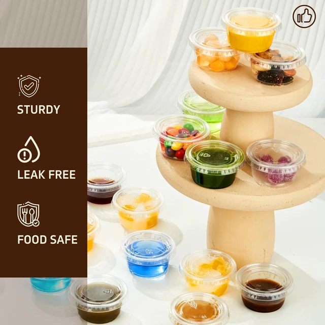 Alt view image 5 of 7 - 200 Sets - 2 oz Jello Shot Cups with Lids, Clear Disposable Plastic Cups for Meal Prep, Salad Dressing, Soufflé, Portion Containers