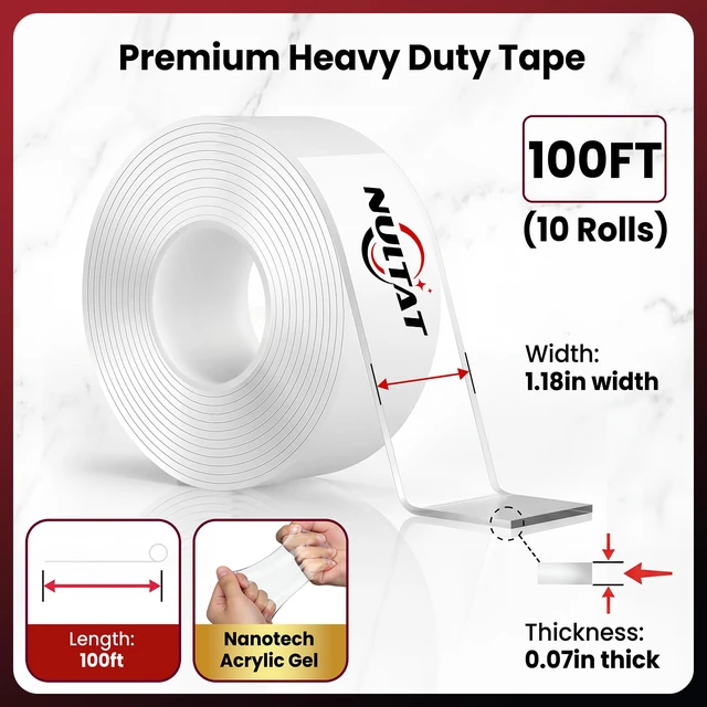 Alt view image 3 of 7 - 100 Feet Double Sided Tape Heavy Duty, Nano Reusable, Removable, Washable Double Stick Tape for Wall, Clear Multipurpose Two Sided Adhesive Tape 1.18" x 120" (100 Feet)