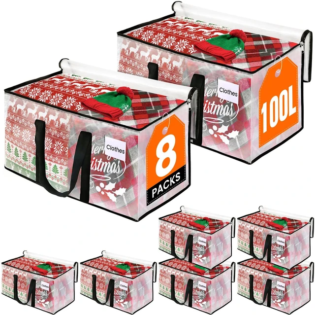 Main image of Moving Bags, Heavy Duty Large Storage Bags, 100L, 8 Pack, Clear Water-Resistant Packing Bags with Reinforced Handles & Dual Zippers, Foldable Storage Totes for Dorm Move & Home Organization