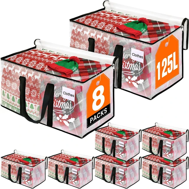 Main image of Moving Bags, Heavy Duty Large Storage Bags, 125L, 8 Pack, Clear Water-Resistant Packing Bags with Reinforced Handles & Dual Zippers, Foldable Storage Totes for Dorm Move & Home Organization