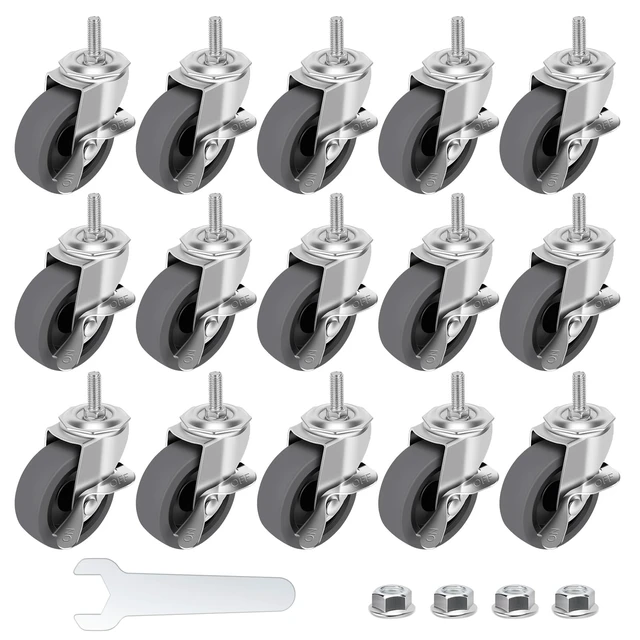 Main image of Caster Wheels, 3" Locking Swivel Threaded Stem Casters Set with Brake of 16 3/8"-16 x 1" (Screw Diameter 3/8", Length 1")Rubber Casters with 360 Degree No Noise Wheels for Furniture and Workbench