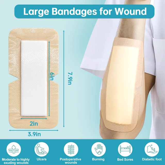 Alt view image 3 of 7 - Silicone Foam Dressing 4X8 Large Bandages for Elbow Shoulder Knee