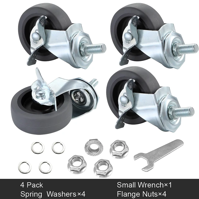 Alt view image 6 of 7 - Caster Wheels, 3" Locking Swivel Threaded Stem Casters Set of 4 3/8"-16 x 1" (Screw Diameter 3/8", Length 1")Rubber Casters with 360 Degree No Noise Wheels for Furniture and Workbench