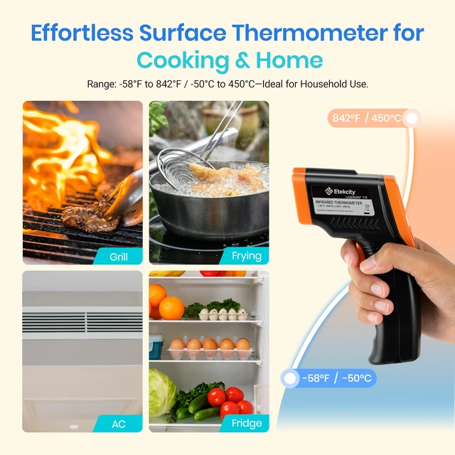 Alt view image 2 of 7 - Infrared Thermometer Laser Temperature Gun 774, Orange Cooking, Pizza Oven, Griddle, BBQ, Meat, HVAC, Engine, Adjustable Emissivity, MAX Display, Surface Measurement