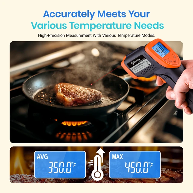 Alt view image 6 of 7 - Infrared Thermometer Laser Temperature Gun 774, Orange Cooking, Pizza Oven, Griddle, BBQ, Meat, HVAC, Engine, Adjustable Emissivity, MAX Display, Surface Measurement