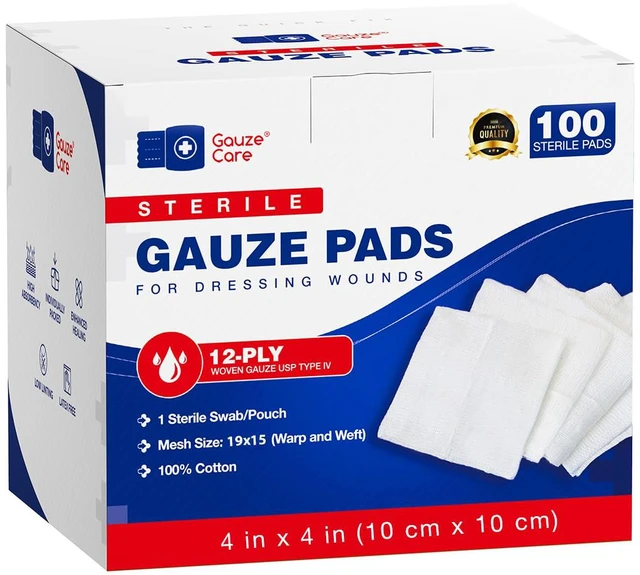 Main image of 100pc Large Sterile Pads 4x4 Sterile for Wounds Bulk - 12ply Woven Sponges - USP IV Breathable Mesh 4x4 Pads Sterile for Enhanced Absorption - First Aid Medical
