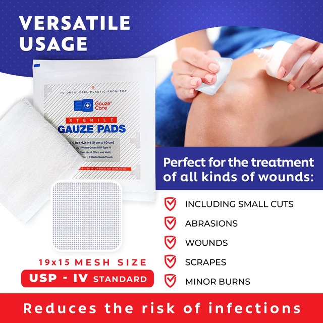 Alt view image 4 of 6 - 100pc Large Sterile Pads 4x4 Sterile for Wounds Bulk - 12ply Woven Sponges - USP IV Breathable Mesh 4x4 Pads Sterile for Enhanced Absorption - First Aid Medical