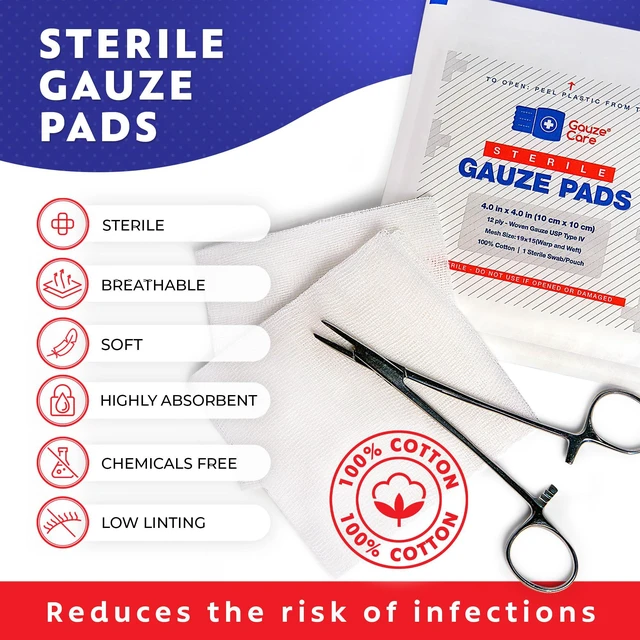 Alt view image 2 of 6 - 100pc Large Sterile Pads 4x4 Sterile for Wounds Bulk - 12ply Woven Sponges - USP IV Breathable Mesh 4x4 Pads Sterile for Enhanced Absorption - First Aid Medical