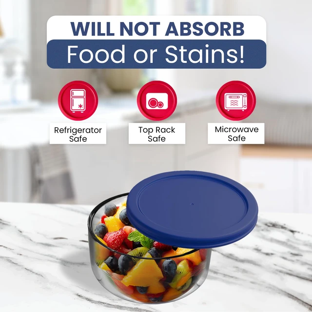 Alt view image 4 of 6 - Replacement Lids for Pyrex Glass Food Storage Containers Round (2) for 7202-PC 1 Cup (3) for 7200-PC 2 Cup (2) for 7201-PC 4 Cup (2) for 7402-PC 6/7 Cup Red Blue (Pack of 3)