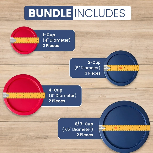 Alt view image 2 of 6 - Replacement Lids for Pyrex Glass Food Storage Containers Round (2) for 7202-PC 1 Cup (3) for 7200-PC 2 Cup (2) for 7201-PC 4 Cup (2) for 7402-PC 6/7 Cup Red Blue (Pack of 3)