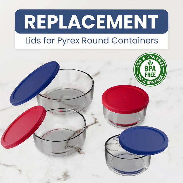Alt view image 5 of 6 - Replacement Lids for Pyrex Glass Food Storage Containers Round (2) for 7202-PC 1 Cup (3) for 7200-PC 2 Cup (2) for 7201-PC 4 Cup (2) for 7402-PC 6/7 Cup Red Blue (Pack of 3)