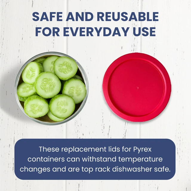 Alt view image 6 of 6 - Replacement Lids for Pyrex Glass Food Storage Containers Round (2) for 7202-PC 1 Cup (3) for 7200-PC 2 Cup (2) for 7201-PC 4 Cup (2) for 7402-PC 6/7 Cup Red Blue (Pack of 3)