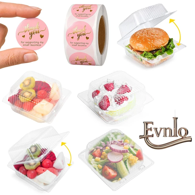 Alt view image 5 of 6 - 100 Pack Heavy Duty Clear Clamshell Food Containers with 500 Stickers Disposable Plastic Sandwich Containers, Clam Shell Boxes for Cake Slice, Dessert, Hamburger, Salad, Pastry, Takeout Tray