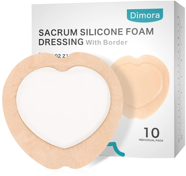 Main image of Sacrum Foam Dressing Silicone Adhesive Bandages 7" x 7" (10 Packs) 5-Layer Megasorb silicone border, waterproof sacral pad, absorbent breathable foam, bed sore pressure care, 10 pack