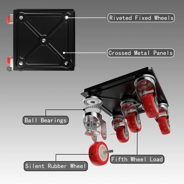 Alt view image 3 of 6 - Furniture Dolly,Furniture Movers with 5 Wheels,Carbon Steel Panel Heavy Duty Dolly,Maximum Load 1800LBSFurniture Lifter with 5 360° Rotatable Rubber Universal Wheels(Black,4.1x4.1 in)