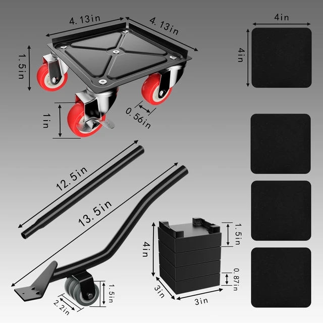 Alt view image 5 of 6 - Furniture Dolly,Furniture Movers with 5 Wheels,Carbon Steel Panel Heavy Duty Dolly,Maximum Load 1800LBSFurniture Lifter with 5 360° Rotatable Rubber Universal Wheels(Black,4.1x4.1 in)