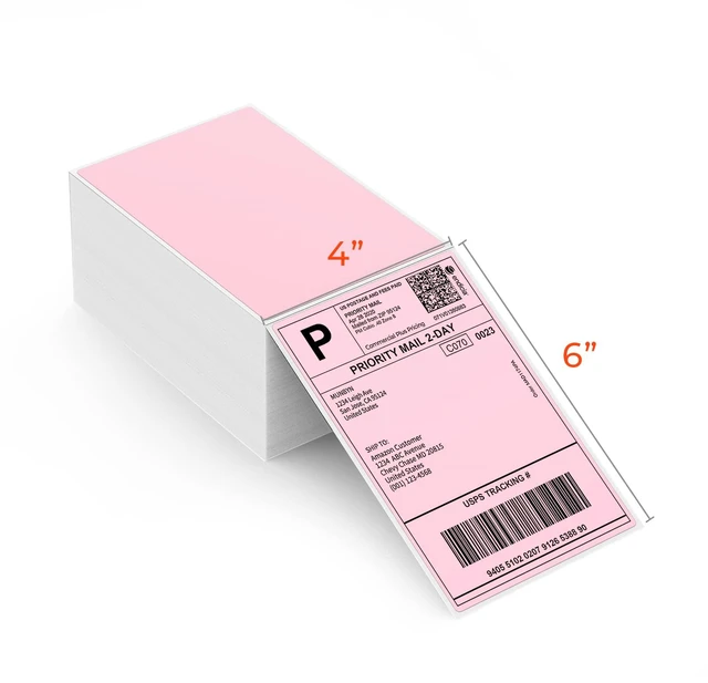 Main image of 4x6 Inch Pink Thermal Printer Labels for Packages, 500 Sheets/Stack 4"x6" Fanfold Shipping Labels, No BPA and BPS, Print Clear and Sharp, Strong Adhesive, Compatible with Most Thermal Printers