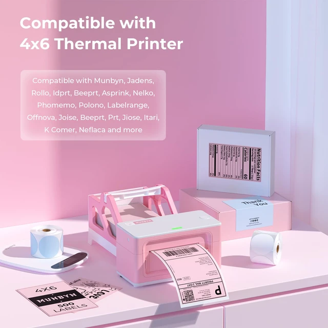 Alt view image 2 of 7 - 4x6 Inch Pink Thermal Printer Labels for Packages, 500 Sheets/Stack 4"x6" Fanfold Shipping Labels, No BPA and BPS, Print Clear and Sharp, Strong Adhesive, Compatible with Most Thermal Printers