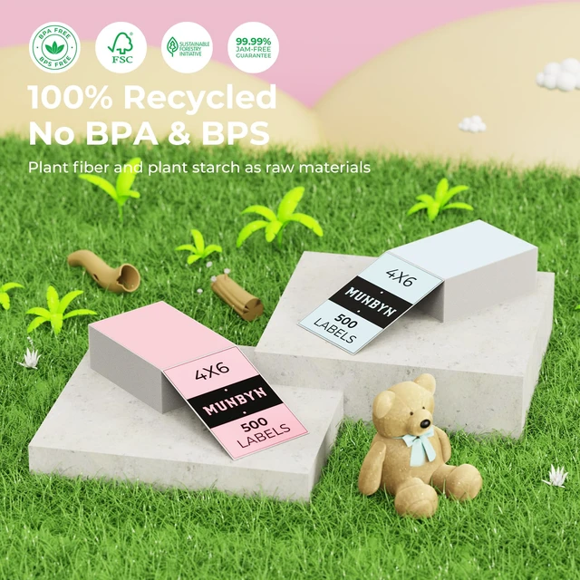 Alt view image 7 of 7 - 4x6 Inch Pink Thermal Printer Labels for Packages, 500 Sheets/Stack 4"x6" Fanfold Shipping Labels, No BPA and BPS, Print Clear and Sharp, Strong Adhesive, Compatible with Most Thermal Printers