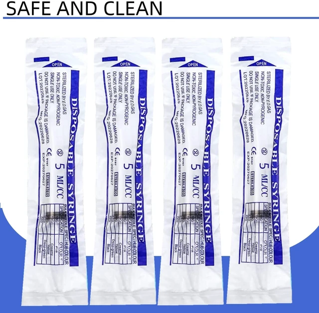 Alt view image 5 of 7 - 100 Pack Disposable 5ml/cc Lab Syringes with 22Ga 1.25 Inch Needle Luer Lock, Individually Sealed Packed