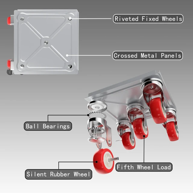 Alt view image 3 of 7 - Furniture Dolly,Furniture Movers with 5 Wheels,Carbon Steel Panel Heavy Duty Dolly,Maximum Load 1800LBS,Furniture Lifter with 5 360° Rotatable Rubber Universal Wheels(Silver,4.1x4.1 in)