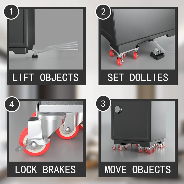 Alt view image 5 of 7 - Furniture Dolly,Furniture Movers with 5 Wheels,Carbon Steel Panel Heavy Duty Dolly,Maximum Load 1800LBS,Furniture Lifter with 5 360° Rotatable Rubber Universal Wheels(Silver,4.1x4.1 in)