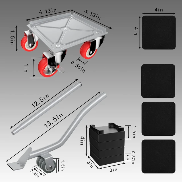 Alt view image 6 of 7 - Furniture Dolly,Furniture Movers with 5 Wheels,Carbon Steel Panel Heavy Duty Dolly,Maximum Load 1800LBS,Furniture Lifter with 5 360° Rotatable Rubber Universal Wheels(Silver,4.1x4.1 in)