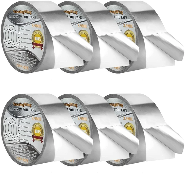Main image of 6Rolls Aluminum Foil Tapes, HVAC Duct Tape Heavy Duty, Silver Metal Adhesive Insulation Tape (3.9mil, 2"x65 Feet) High Temperature for Pipe Ductwork, Sealing Patching Heat Cold Air Ducts, Dryer Vents