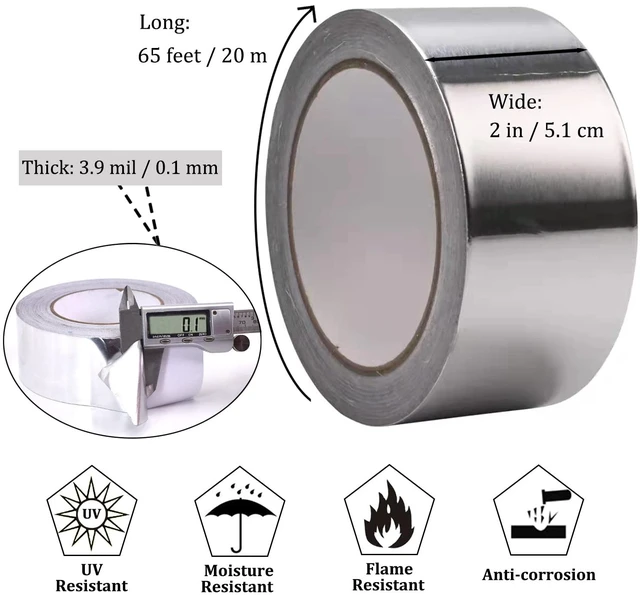 Alt view image 2 of 7 - 6Rolls Aluminum Foil Tapes, HVAC Duct Tape Heavy Duty, Silver Metal Adhesive Insulation Tape (3.9mil, 2"x65 Feet) High Temperature for Pipe Ductwork, Sealing Patching Heat Cold Air Ducts, Dryer Vents