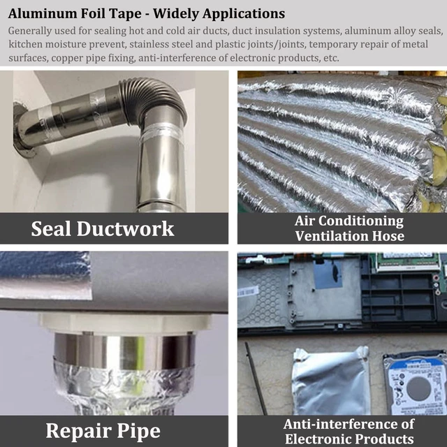 Alt view image 4 of 7 - 6Rolls Aluminum Foil Tapes, HVAC Duct Tape Heavy Duty, Silver Metal Adhesive Insulation Tape (3.9mil, 2"x65 Feet) High Temperature for Pipe Ductwork, Sealing Patching Heat Cold Air Ducts, Dryer Vents