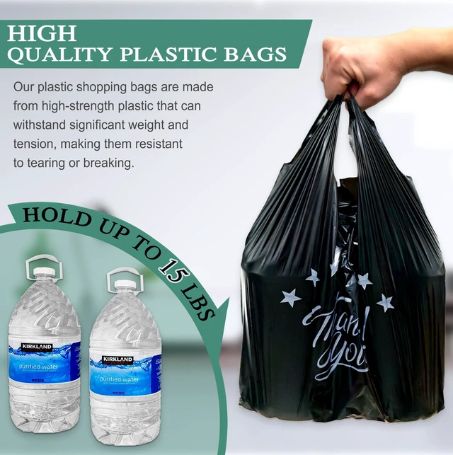 Alt view image 5 of 7 - Black Thank you T shirt bag, Grocery shopping bag Reusable and Disposable Supermarket Bag 11''x6''x21'' 200PCS