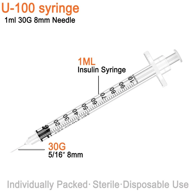 Alt view image 2 of 6 - 1ml 30G Syringe with 8mm Needle, Disposable Individually Wrapped, Pack of 100
