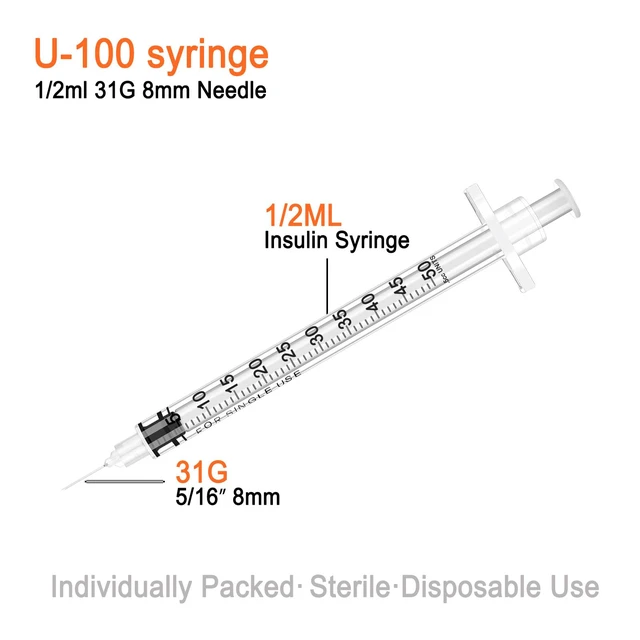 Alt view image 2 of 6 - 0.5ml 31G Syringe with 8mm Needle, Disposable Individually Wrapped, Pack of 100