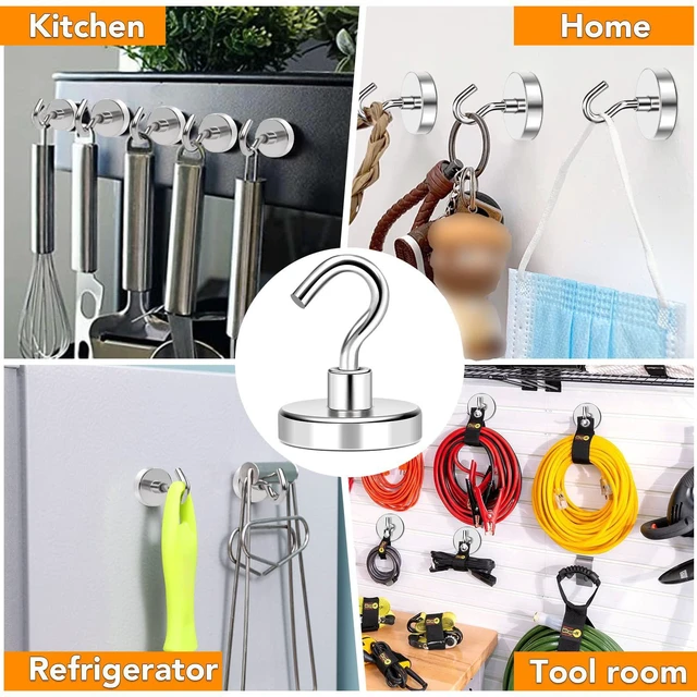 Alt view image 7 of 7 - Magnetic Hooks Heavy Duty 170LB+ Strong Neodymium Magnets Fridge Magnet Hanger Grill Toolbox